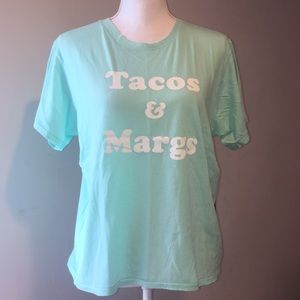 Wildfox Tacos and Margs Distressed Neck T-Shirt L